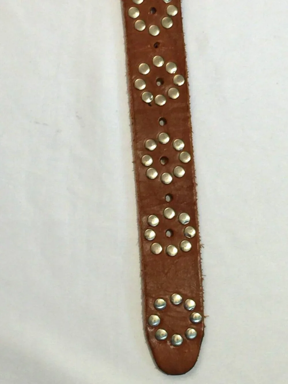 VINTAGE BROWN LEATHER STUDDED RHINESTONE BUCKLE WESTERN RODEO BELT WOMENS 34